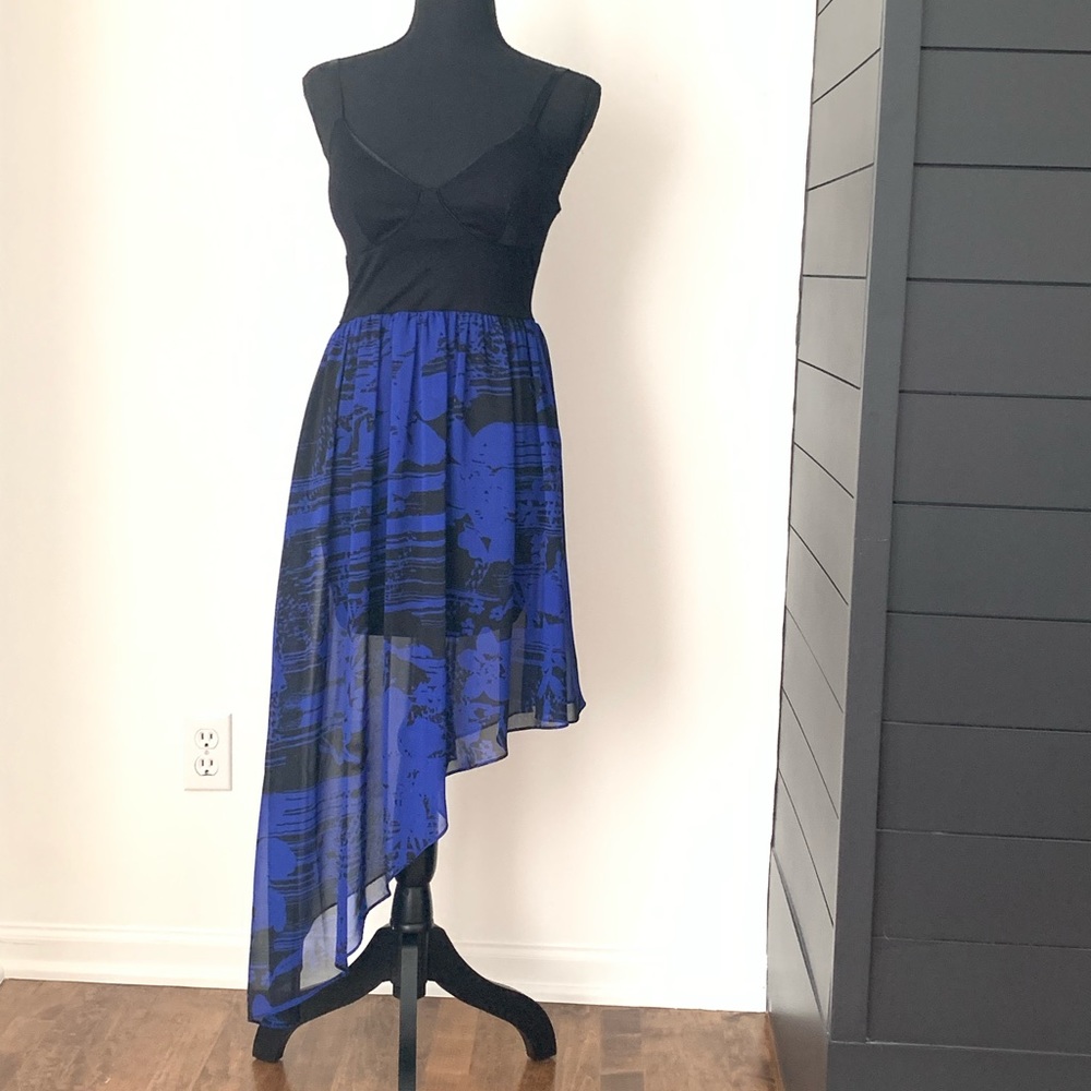 Forever 21 Designer Retro Vintage Blue Black Paisley Asymmetrical Dress